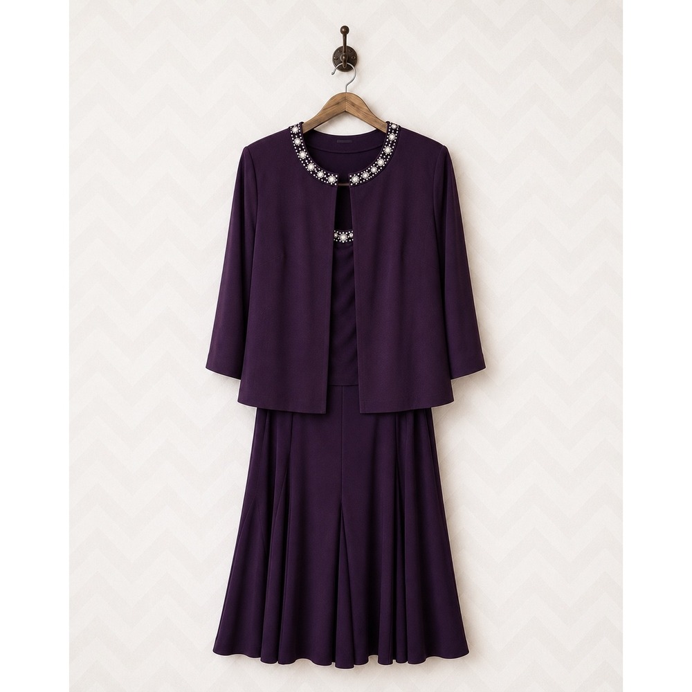 Alex Evenings Formal Skirt Set‎ Beaded Pearl Embellished Purple 6P NWT